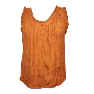 Wonderly Top Shirt XL Orange Crinkle Gauze Rust Pumpkin Button Down Sleeveless